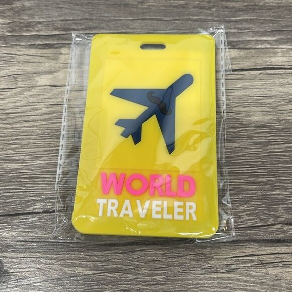 Yellow "World Traveler" Luggage Tag. - Picture 3 of 3